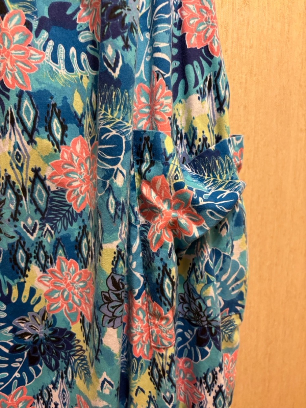 Only Necessities Aqua and Navy Floral Cotton Sundress with pockets. Plus Size - Picture 2 of 4